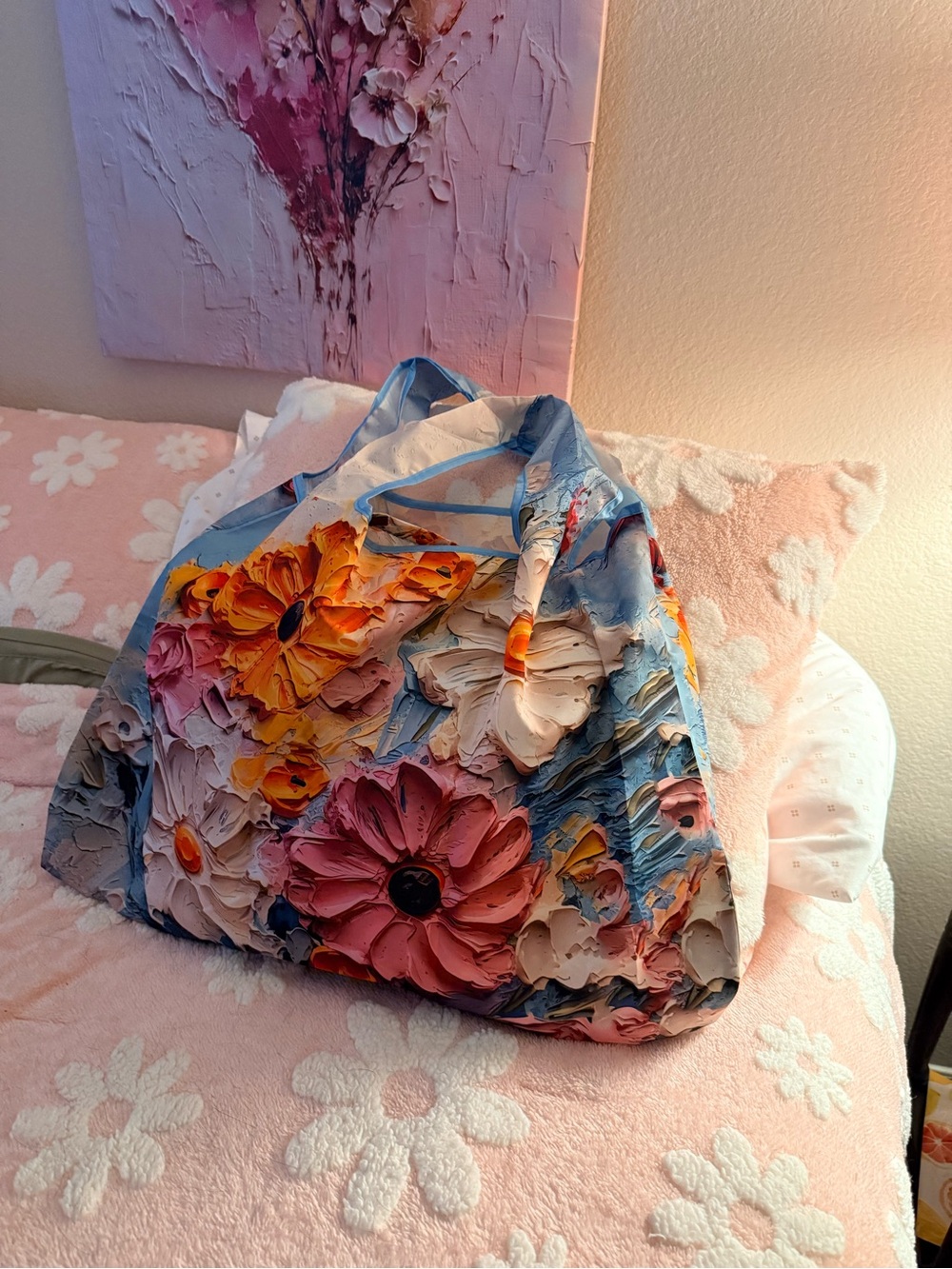 Large Floral Canvas Tote Bag in Multicolor - Picture 7 of 7